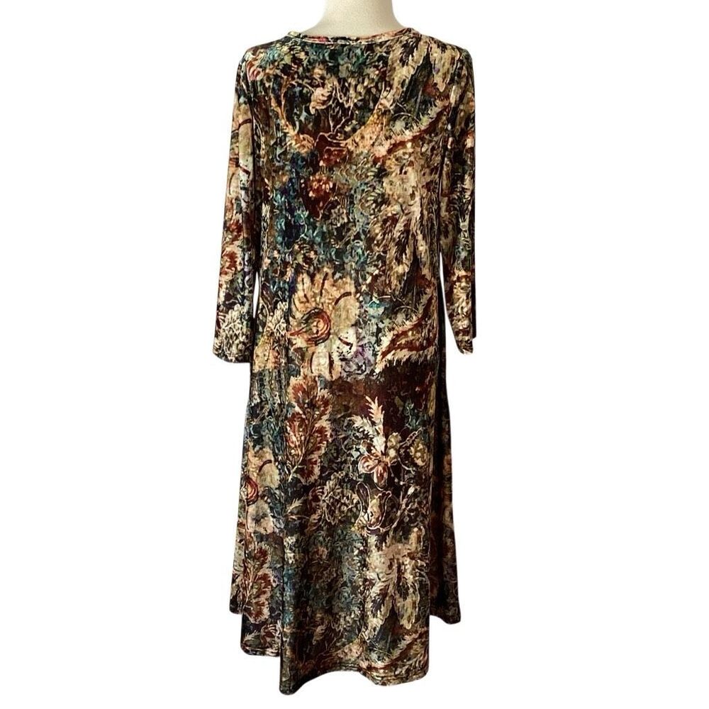 Soft Surroundings PL Floral Stretch Velvet A-Line Midi Dress Petite Large - Picture 3 of 11